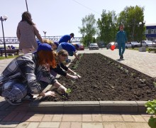 Студенты медколледжа высадили цветы в клумбы